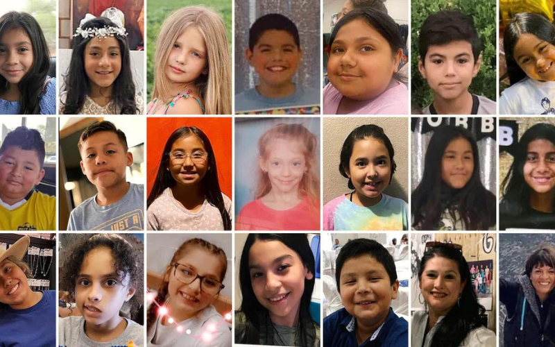 a collage with the pictures of children who passed in the Uvalde, Texas attack