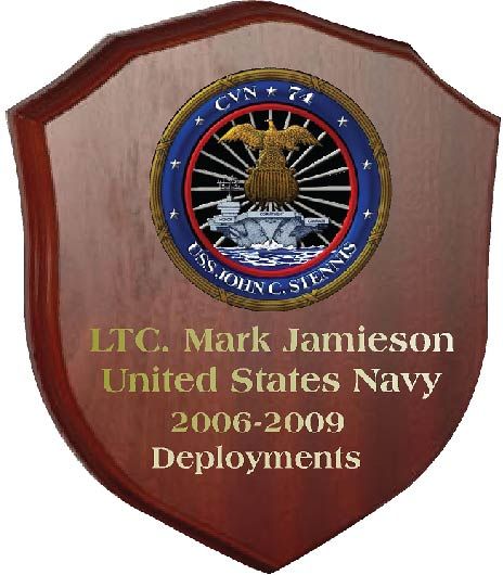 JP-1400-  Engraved Deployment  Plaque for LTC.  with Picture of USS John C. Stennis, Giclee Print on Mahogany 