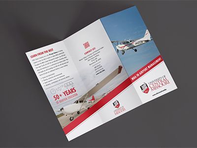 Aviation department tri-fold brochure printed for the University of Central Missouri.