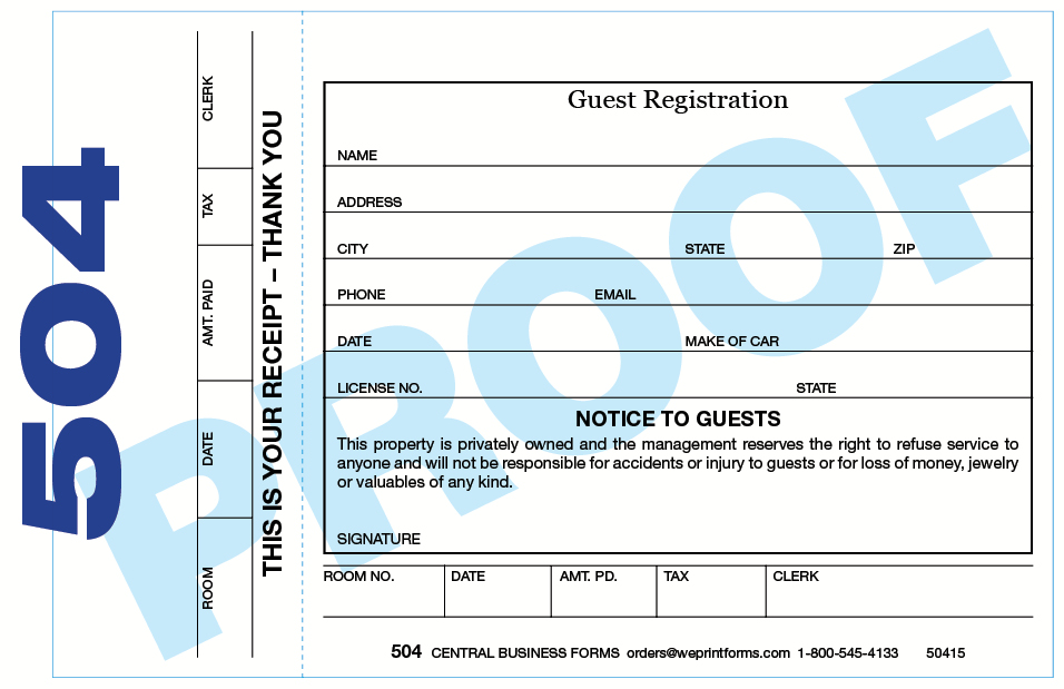Guest Registration, Registration cards and forms