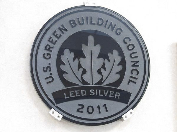 Office Wall Mounted Plaque, Dimentional, Etched Glass, LEED Green Award