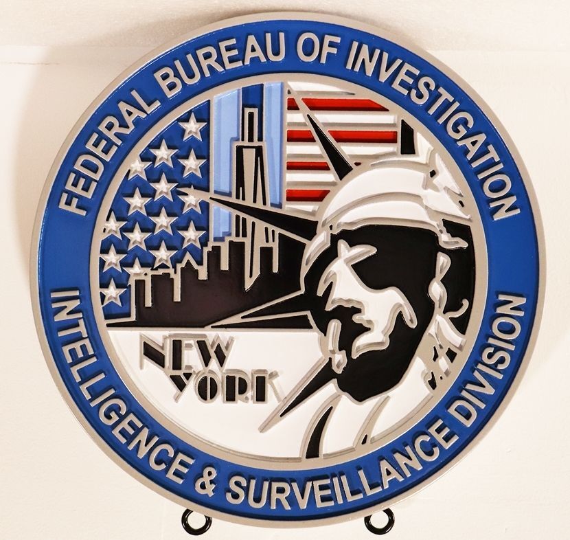 AP-2418  - Carved Plaque of the Seal of the FBI's Intelligence & Surveillance Division,  NewYork City