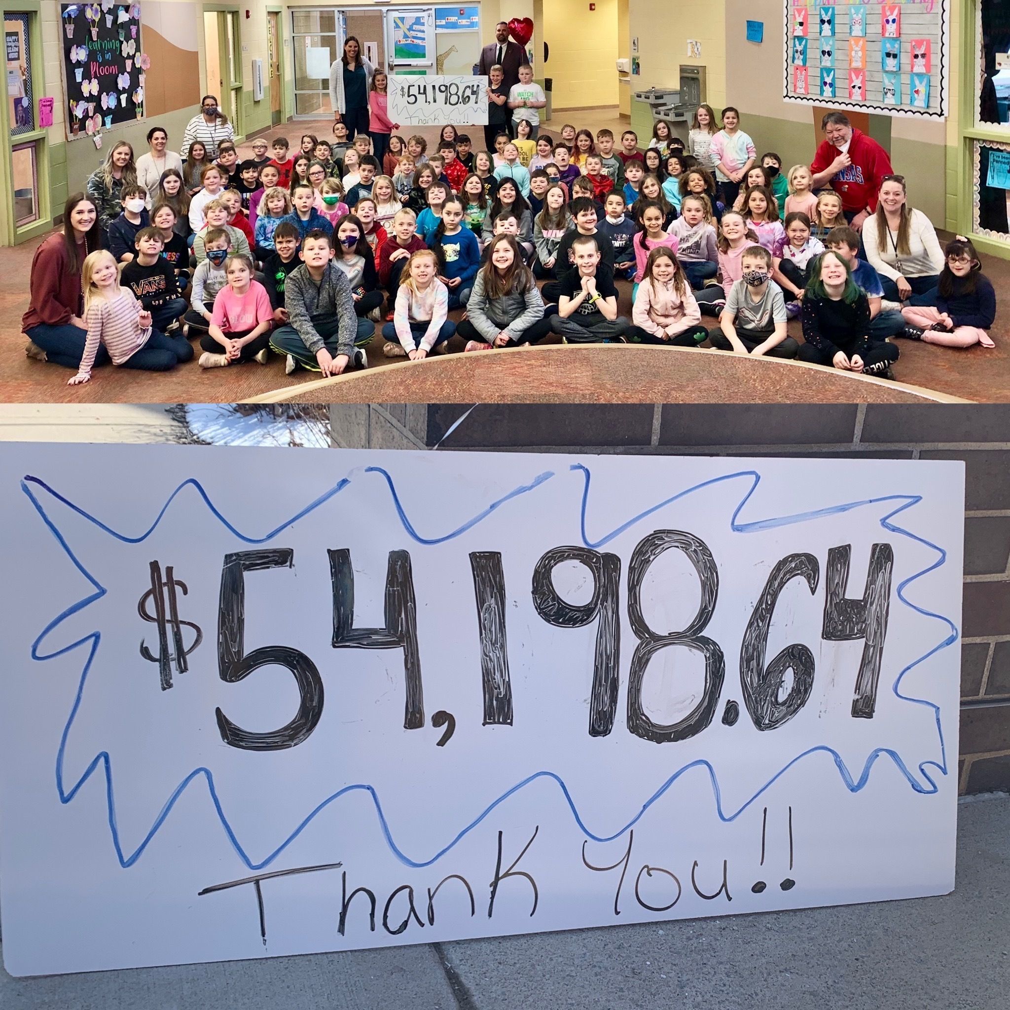 2nd grades students help announce the ESF Give Day total of $54,000