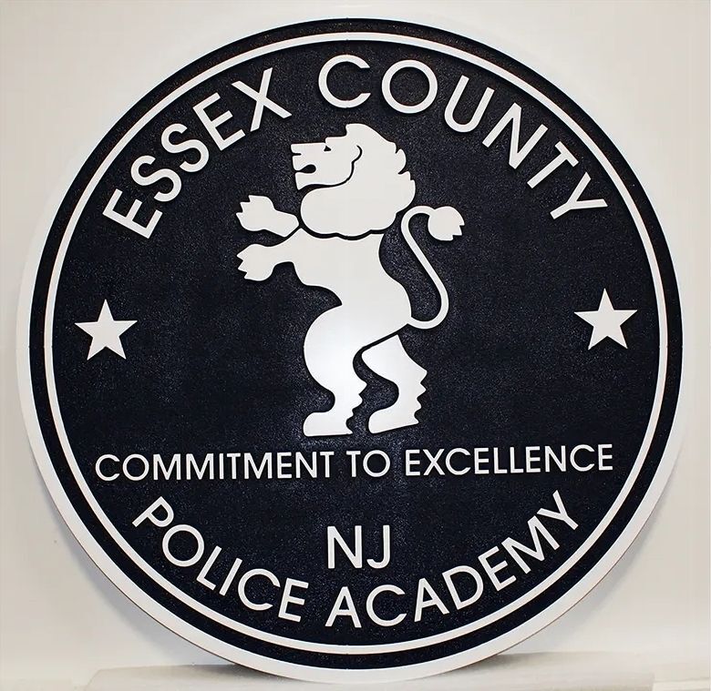 PP-3114 -  Carved 2.5-D Multi-level Artist-painted Plaque of the Seal of the  Police Academy in Essex County, New Jersey