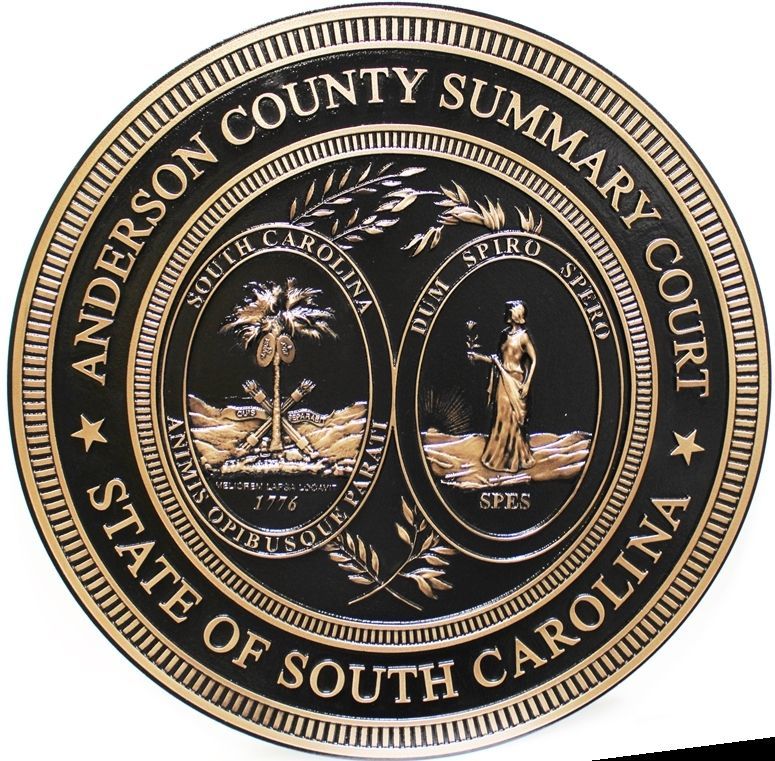 GP-1388 - Carved 3-D Bas-Relief Brass-Plated HDU Plaque of the Anderson County Summary Court in South Carolina