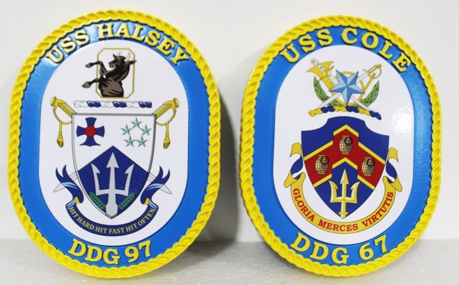 JP-1317A - Carved 3-D Bas-Relief Artist-Painted HDU Plaques for the USS Halsey, DDG 97 and the USS Cole, DDG 67