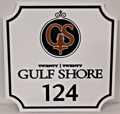 L21928A - Carved HDU Coastal Residence Address Sign for "Gulf Shore" 
