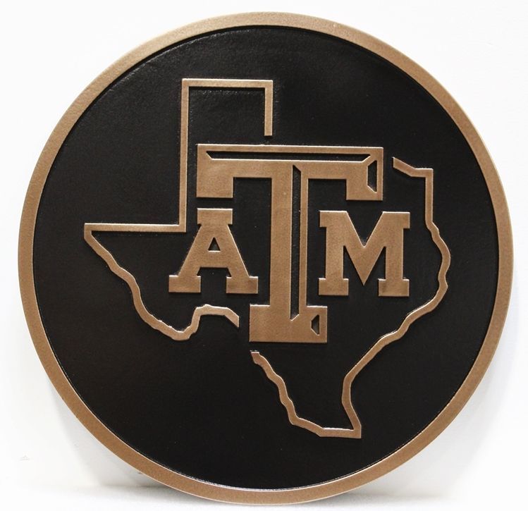 RP-1865 - Carved 2.5-D Multi-Level Bronze-Plated Plaque of the Seal of Texas A & M University