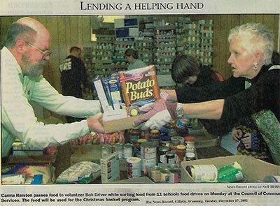 People working in a food pantry.