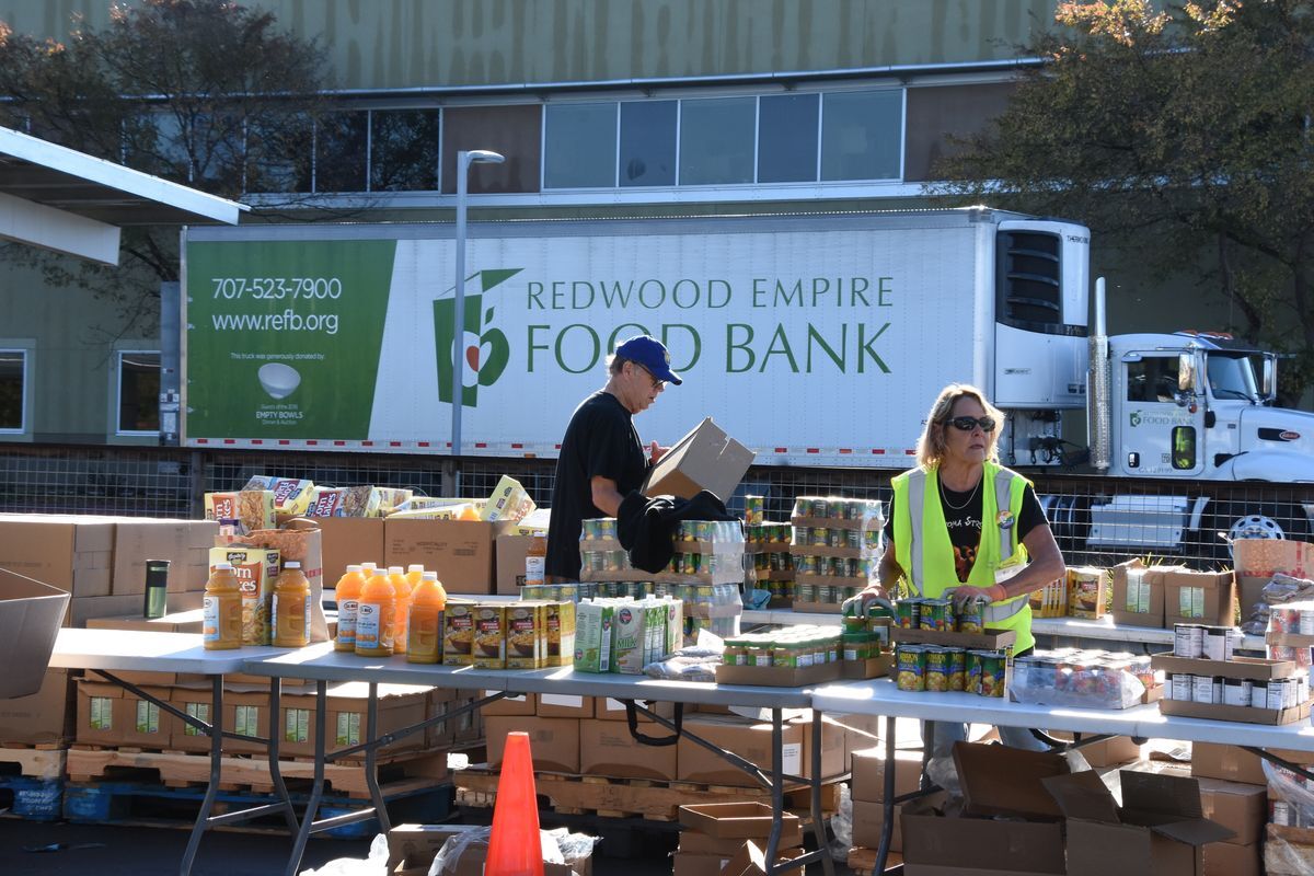 Volunteers working at a food distribution site