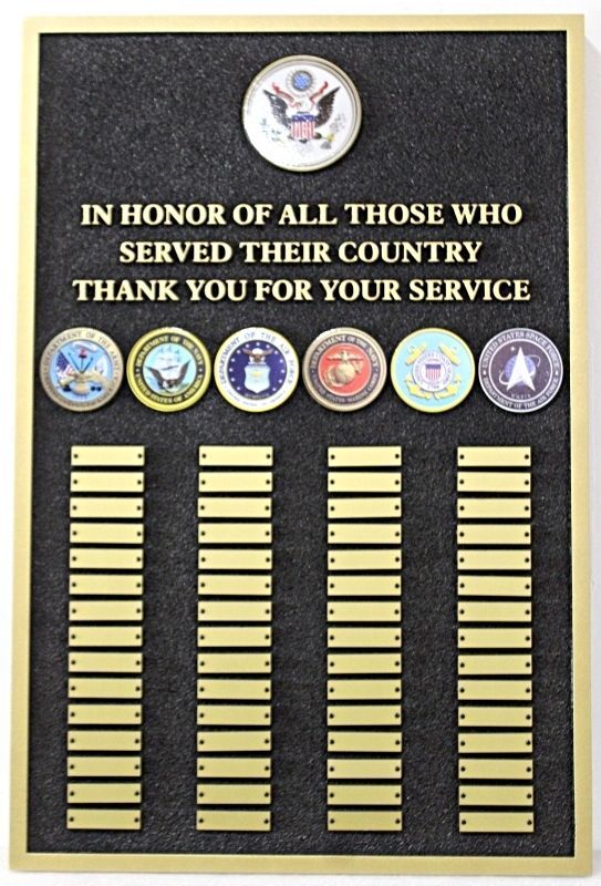 ZP-1019 - U.S. Military Service Recognition Plaque with Branch Seals and Changeable Nameplates
