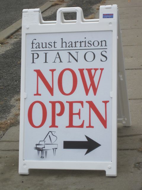 Faust Harrison Pianos A-frame sign