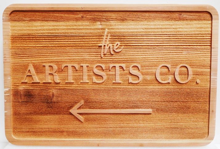 SA28300  - Carved and Sandblasted Directional Sign for the Artist Company , 2.5-D Raised Relief