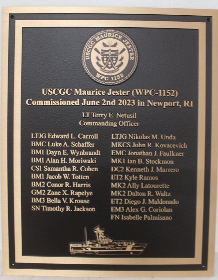 NP-2495 - Bronze Plankowner's Plaque for the US Coast Guard Cutter Maurice Jester (WPC -1152)