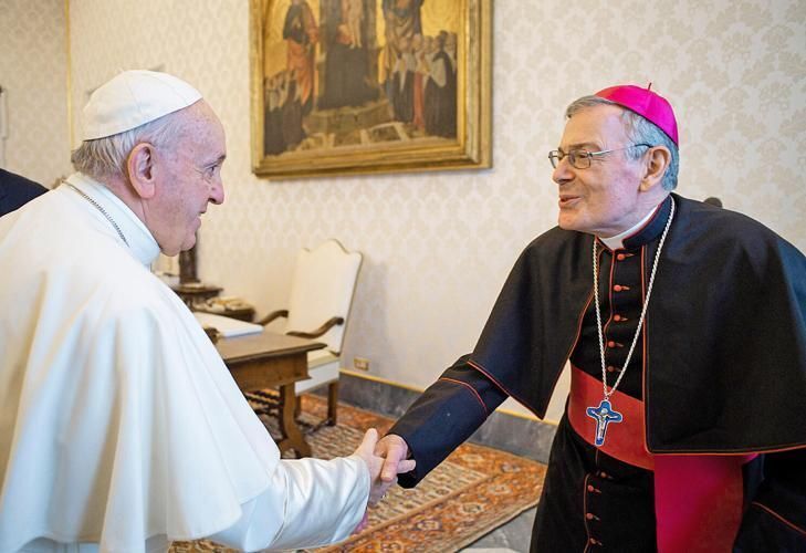 Pope Francis greets Bishop Gerald M. Barbarito.