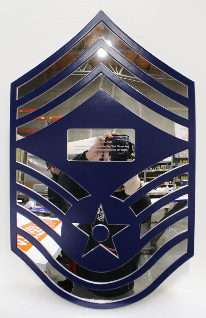 LP-8843 - Carved  Plaque of the Air Force Chief Master Sergeant (E-9) Rank Insignia, Mirror Finish