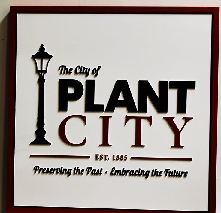F15398 -  Large  Entrance  Sign for Plant  City, with Classic Street Lamp as Artwork