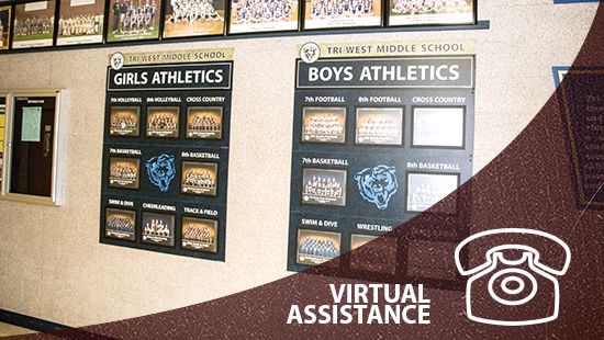 Descon virtual assistance link, shows school athletic team pictures display, custom signs, signage company