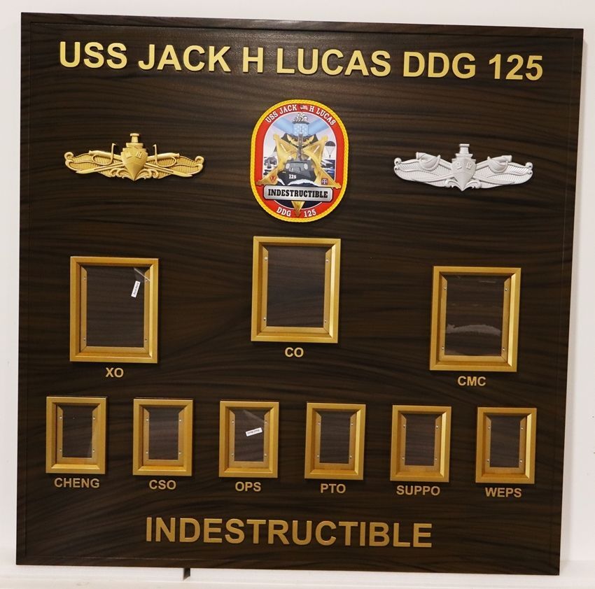 JP-1351A - Carved Faux Wood Chain-of-Command Board   for the USS Jack H Lucas,  Destroyer DDG 125