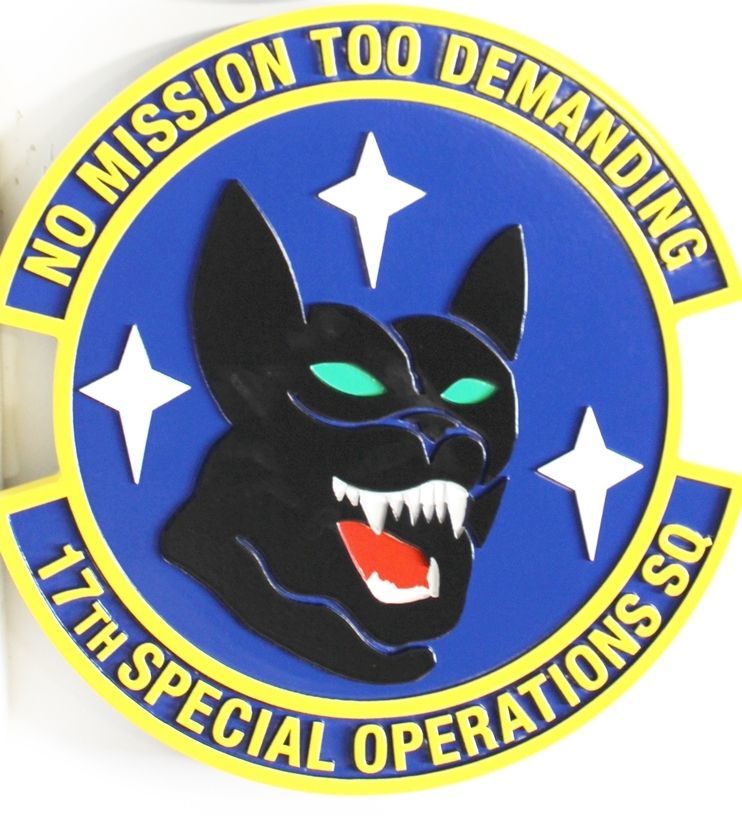 LP-3954 - Carved 2.5-D Multi-Level Raised Relief HDU Plaque of the Crest of the 17th Special Operations Squadron 