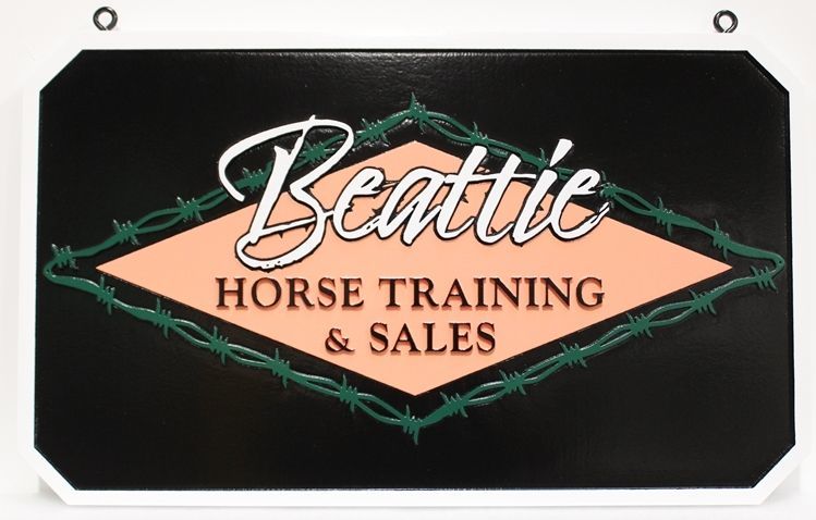 P25345 - Carved 2.5-D Mukti-Level Raised Relief HDU  Entrance  Sign for "Beattie Horse Training and Sales" 