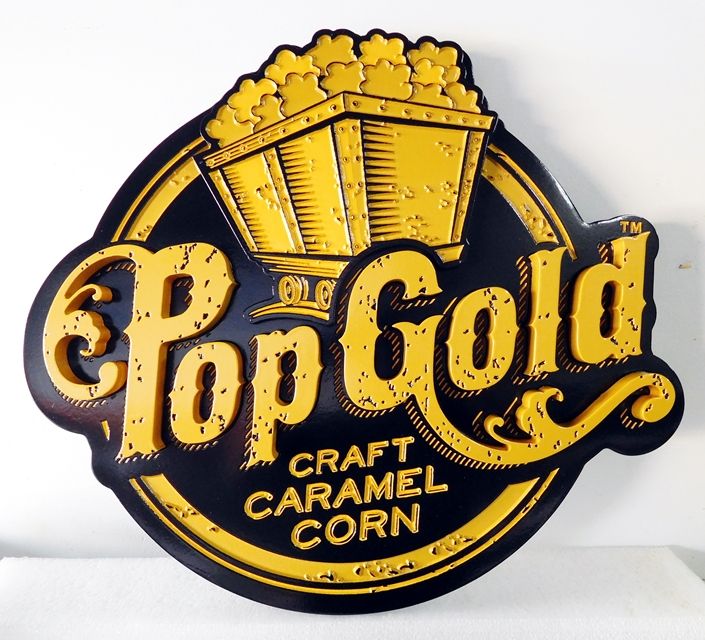 Q25821 - Carved, High-Density-Urethane Sign for Craft Caramel Corn Pop Gold Popcorn