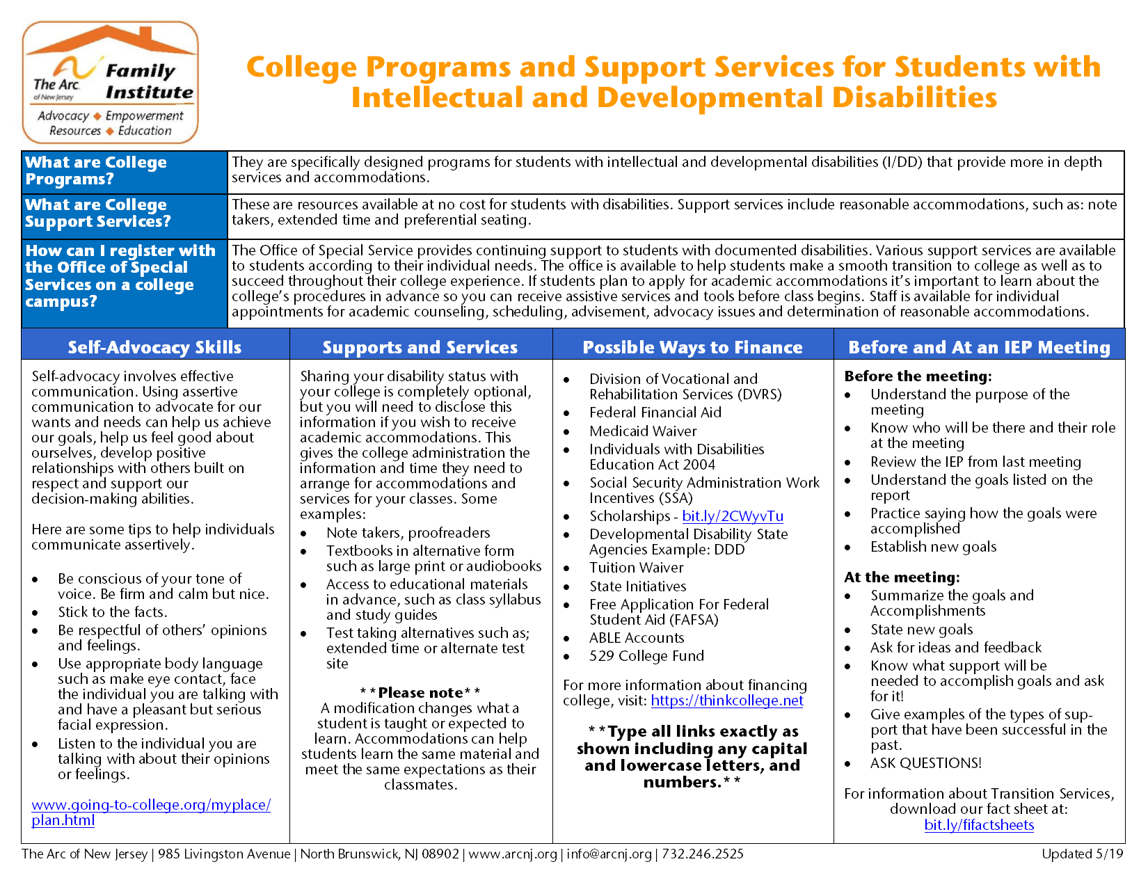 College Programs and Support Services for Students with  Intellectual and Developmental Disabilities