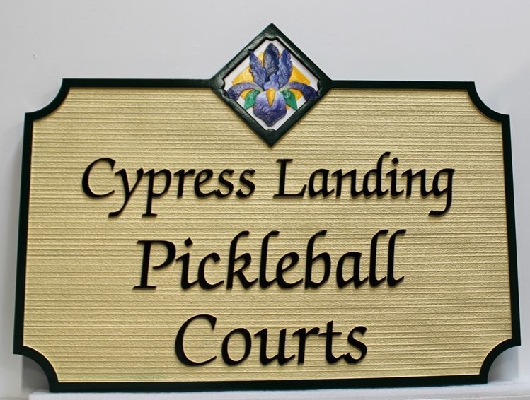 GB16845 - Carved and Sandblasted Wood Grain High-Density-Urethane (HDU)  Sign  for the Cypress Landing Pickelball Courts