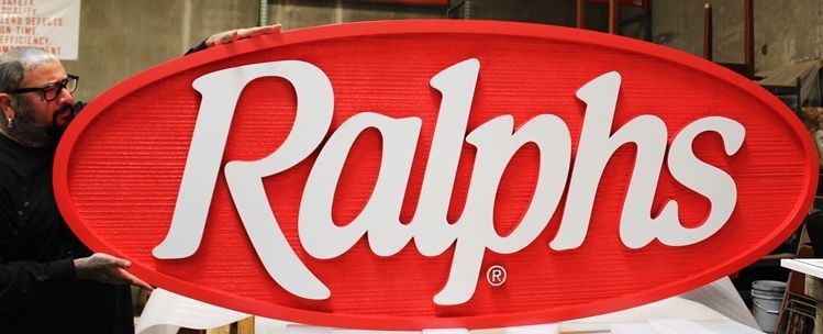 M5109 - Carved 2.5-D and Sandblasted Wood Grain HDU Sign for  "Ralphs"  Grocery Store 