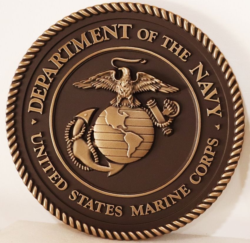 KP-1040 -  Carved Plaque of the  Seal  of the US Marine Corps, 3-D Bas-Relief Artist Painted 