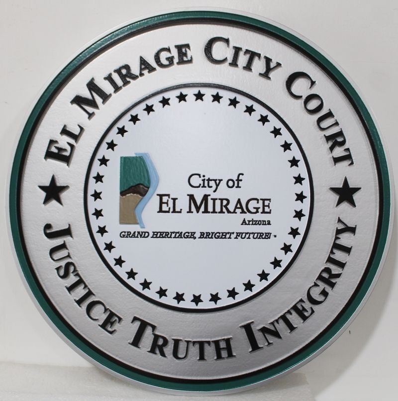 HP-1224 - 2.5-D Multi-Level Artist-Painted HDU Plaque of the Seal of El Mirage City Court