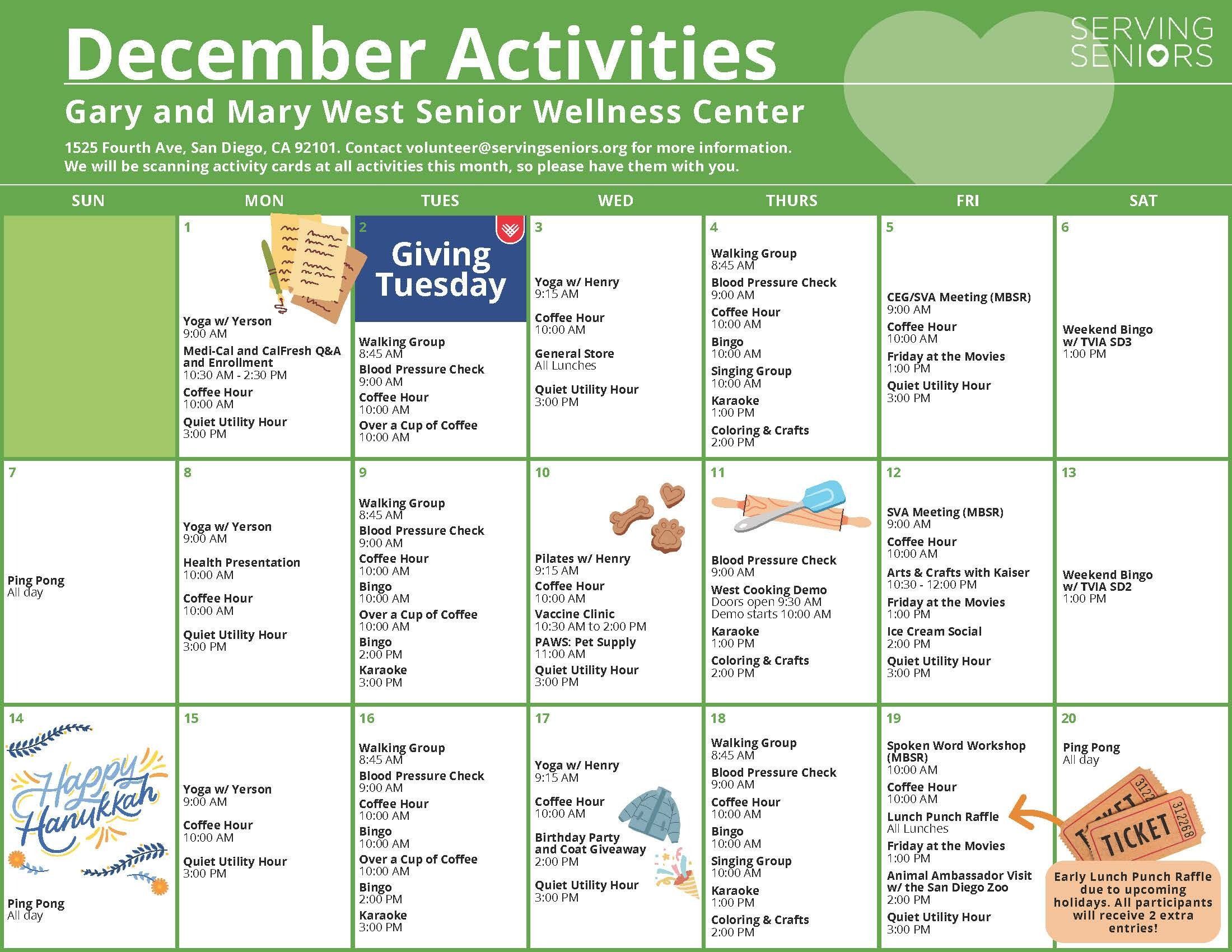 Click to download the Gary and Mary West Senior Wellness Center December Activities Calendar