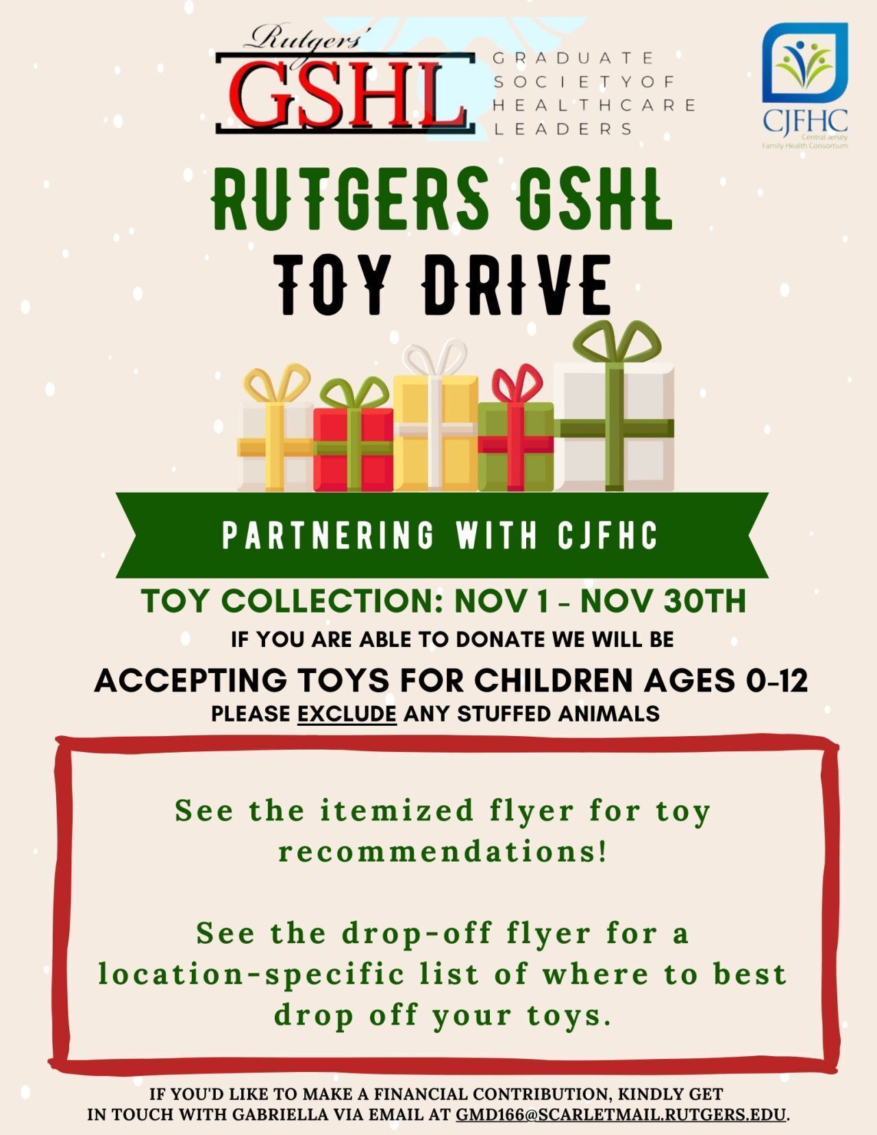 CJFHC Partnering with Rutgers Graduate Society of Healthcare Leaders for Toydrive