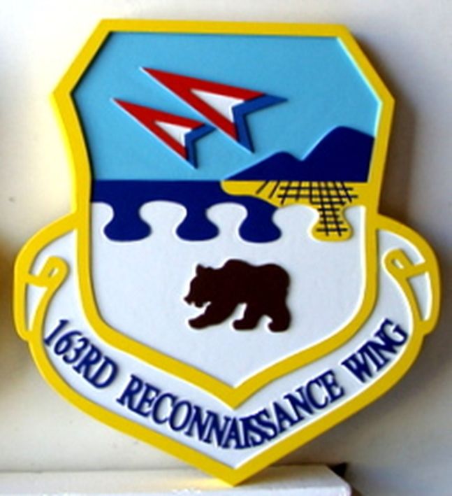 LP-4620 - Carved Shield Plaque of the Crest of the 163rd Reconnaissance Wing,   Artist Painted