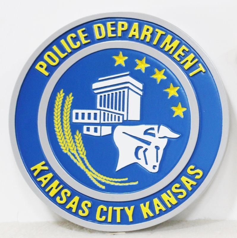 PP-3374 - Carved 2.5-D Multi-Level Plaque of the Emblem of the Police Department, Kansas City, Kansas  