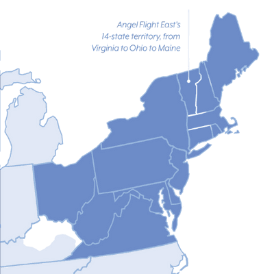 Service is available to residents of the 14 highlighted states, who need to travel anywhere within the United States, up to a maximum of 1,000 miles.