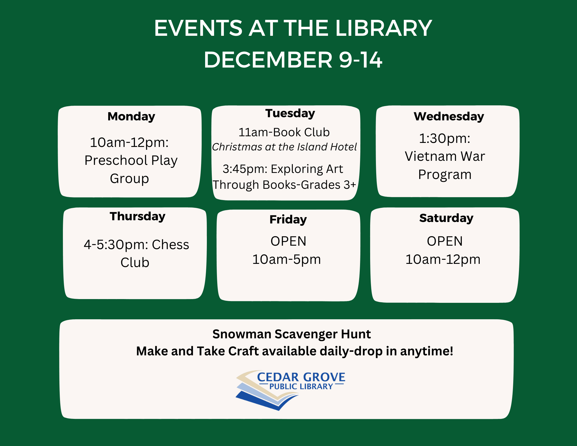 Library Events December 9-16 2024