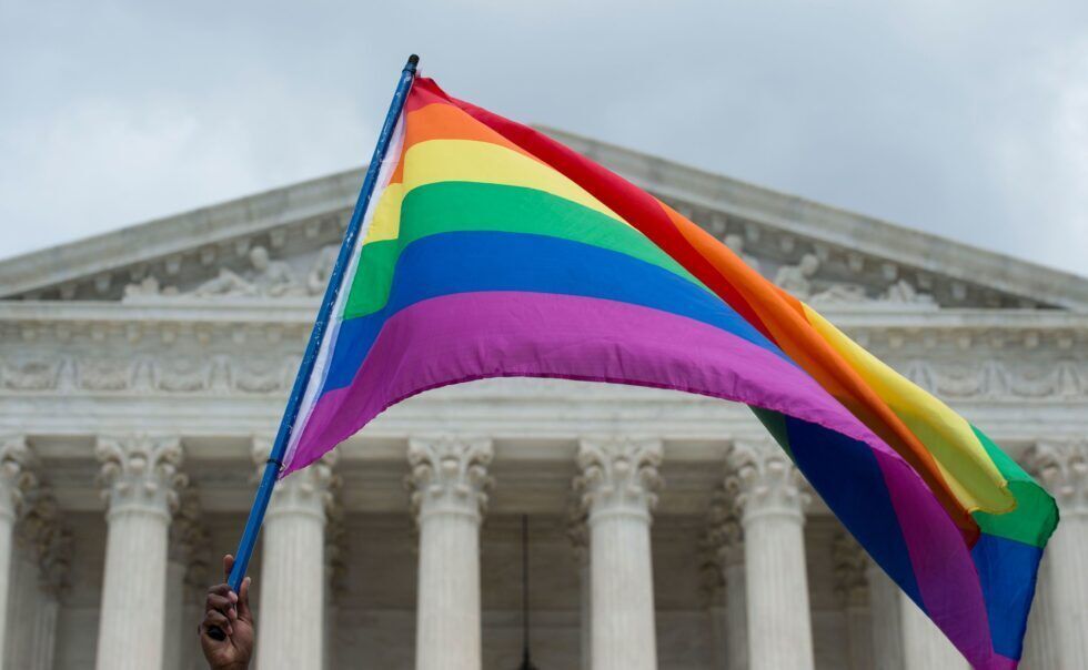 Rainbow flag outside the Supreme Court buildinh