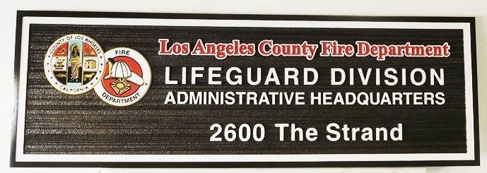 QP-3160 - Carved Sign  Plaque for the Los Angeles County  Fire Department, Lifeguard Division, California,  Artist Painted