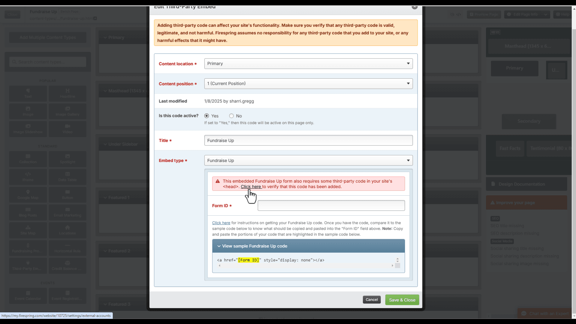 Embedding a Fundraise Up Form