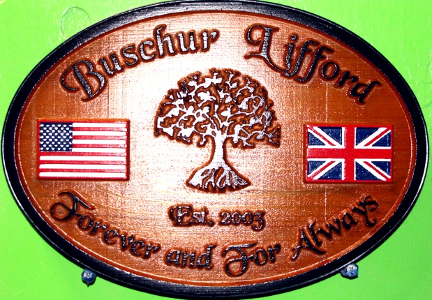 WM1380 - Marriage Anniversary Plaque, Personalized, 2.5-D Stained Mahogany