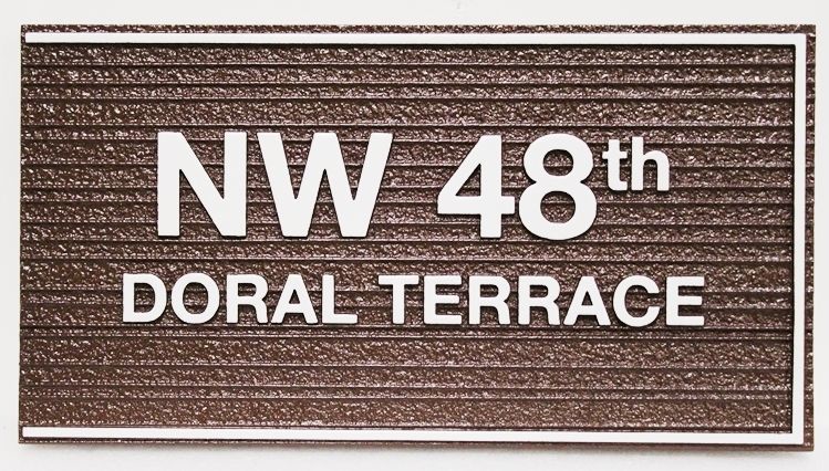 I18846 - Carved and Sandblasred Wood Grain  2.5-D  Address Sign for "NW 48th -  Doral Terrace" 