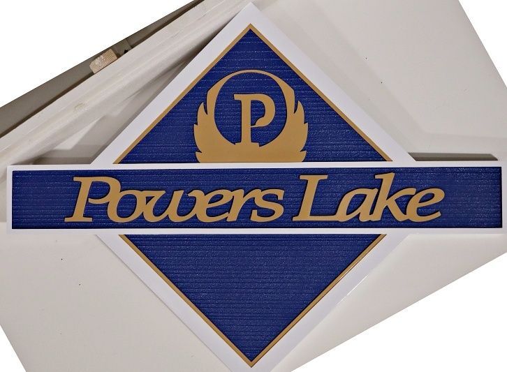 GA16447A - Carved and Sandblasted HDU Sign for "Powers Lake" with logo