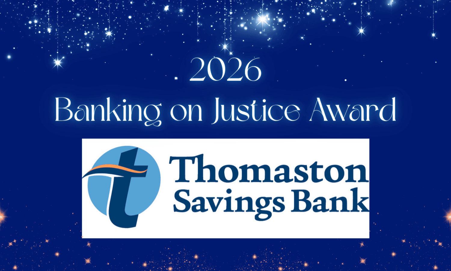 Image showing that Thomaston Savings Bank was the 2026 Banking on Justice Awardee