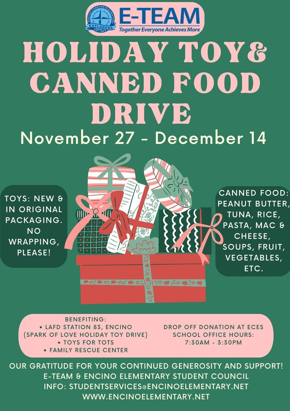 Holiday Drive Events Encino Charter Elementary ETeam