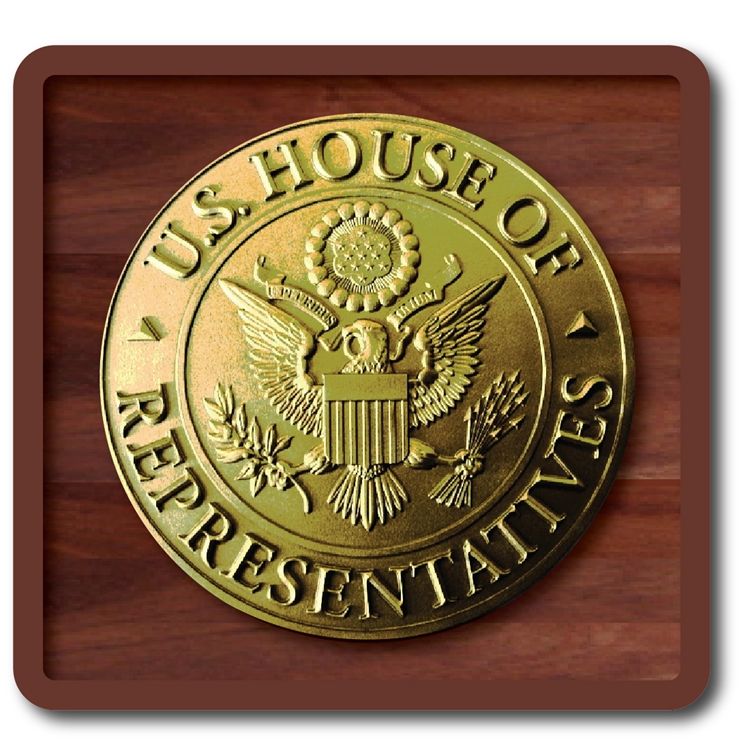AP-2060 -  Carved Plaque of the Seal of the US House of Representatives, Metallic Dark Gold Painted, on Wood