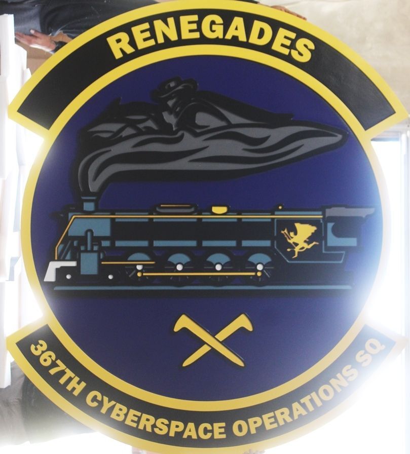 LP-4296 - Carved 2.5-D Multi-Level Plaque of the Crest of the 367th Cyberspace Operations Squadron, "Renegades"