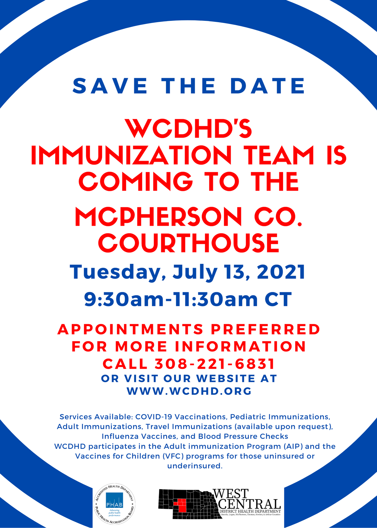 WCDHD's Immunization Team is coming to the McPherson County Courthouse