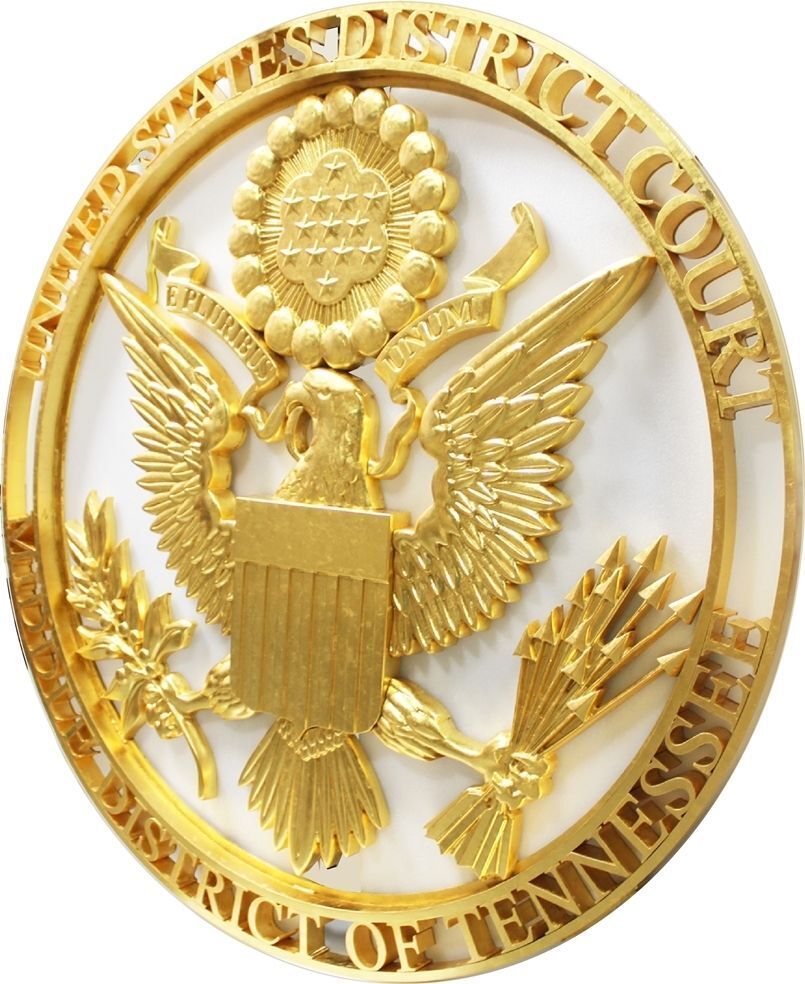 AP-1047- Large Free-standing Medallion for the Middle District of Tennessee Federal Courthouse Featuring US Great Seal, 24K Gold-Leaf Gilded 3-D HDU with Aluminum Back Structure