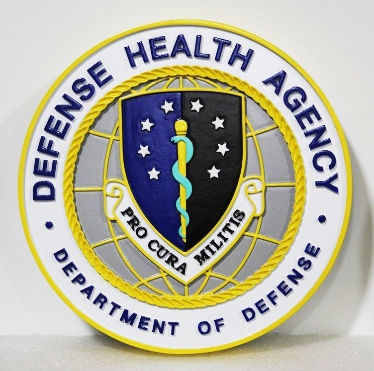 IP-1866 - Carved Plaque of the Seal of the Defense Health Agency, 2.5-D Artist-Painted